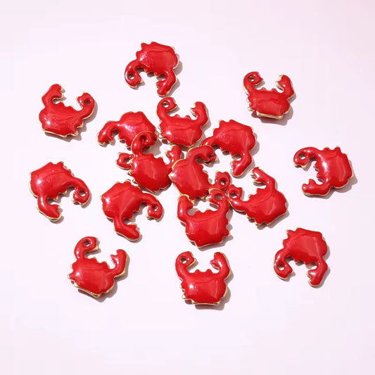 BBB 243 (e) Red Crab Enamel Tiny Charm 18K Gold PVD plated stainless steel ( 1 piece ) Anti tarnish ( 10:10 mm )