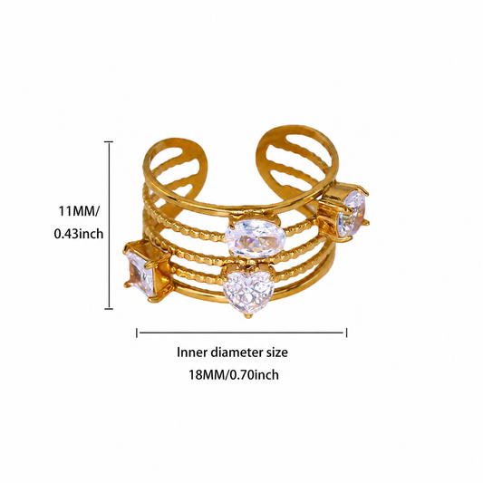 RSJ34F zircon ring -18k Gold PVD plated 316 stainless steel - Anti tarnish