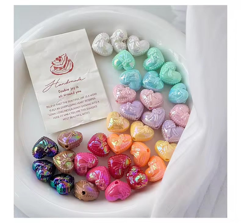 AB04 Ribbon Heart Luminous Bead ( 1 pc ) UV Plated Acrylic ( 17:20 mm )