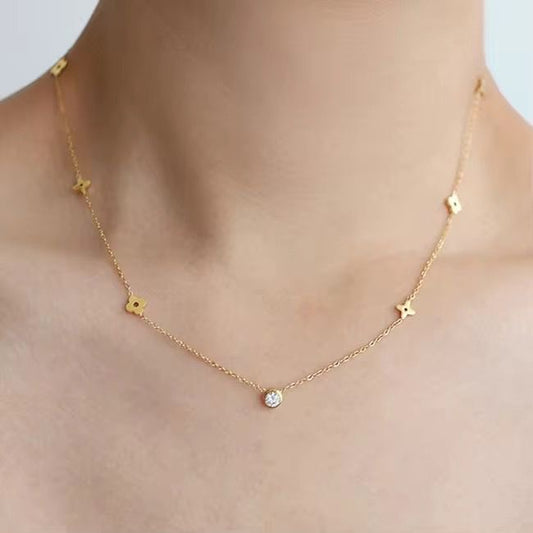 SJ 544 Dainty Zircon multi flower Necklace - 18k Gold PVD plated stainless steel - Anti tarnish
