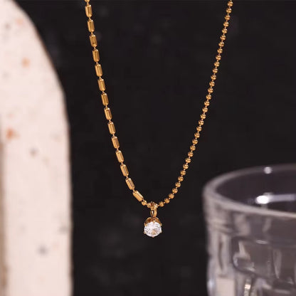 NSJ25C Asymmetric bead Zircon Necklace - Premium 18k Gold PVD plated 316 stainless steel - Anti tarnish