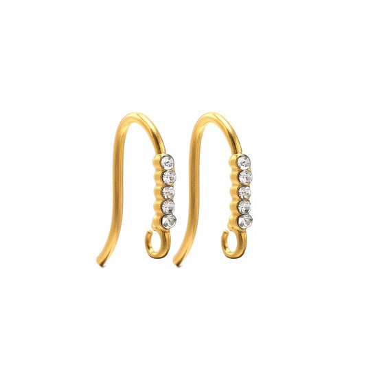 SS 3013 Zircon Hook 18K Gold PVD plated stainless steel ( 2 piece ) Anti tarnish