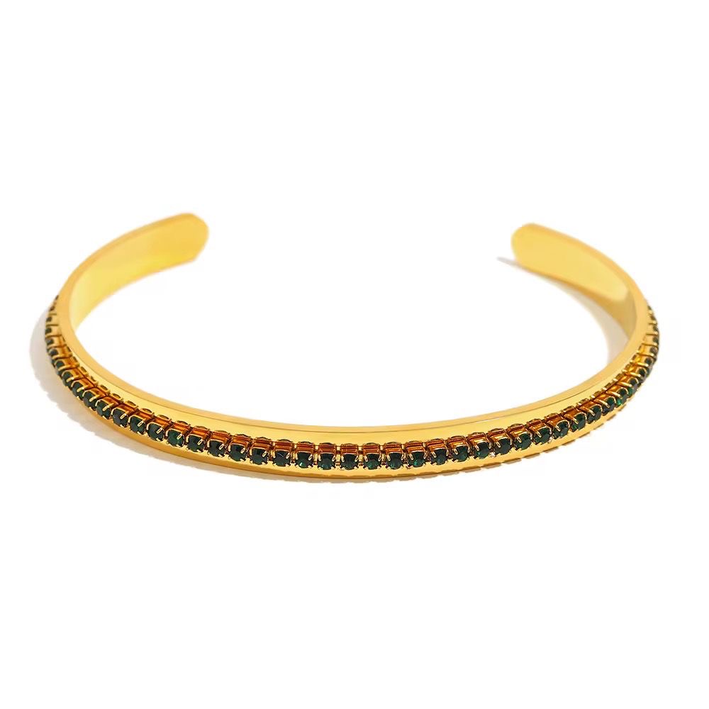 SJ 964 Emerald Zircon Cuff Bracelet - Premium jewellery- 18k Gold PVD plated stainless steel - Anti tarnish