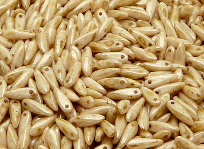 BB 103 (B) Czech pressed Glass Dagger Beads Chalk White Honey Drizzle Luster -(1PC)