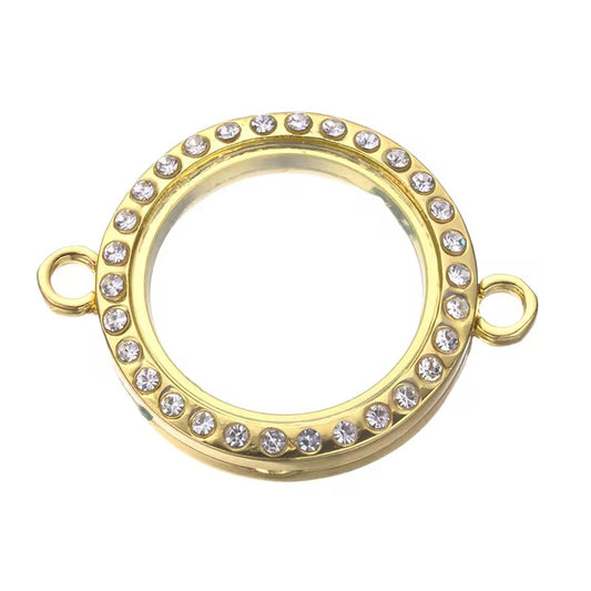 FL 2547 Zircon gold Floating Glass Locket gold plated alloy ( 1 pc ) - anti tarnish