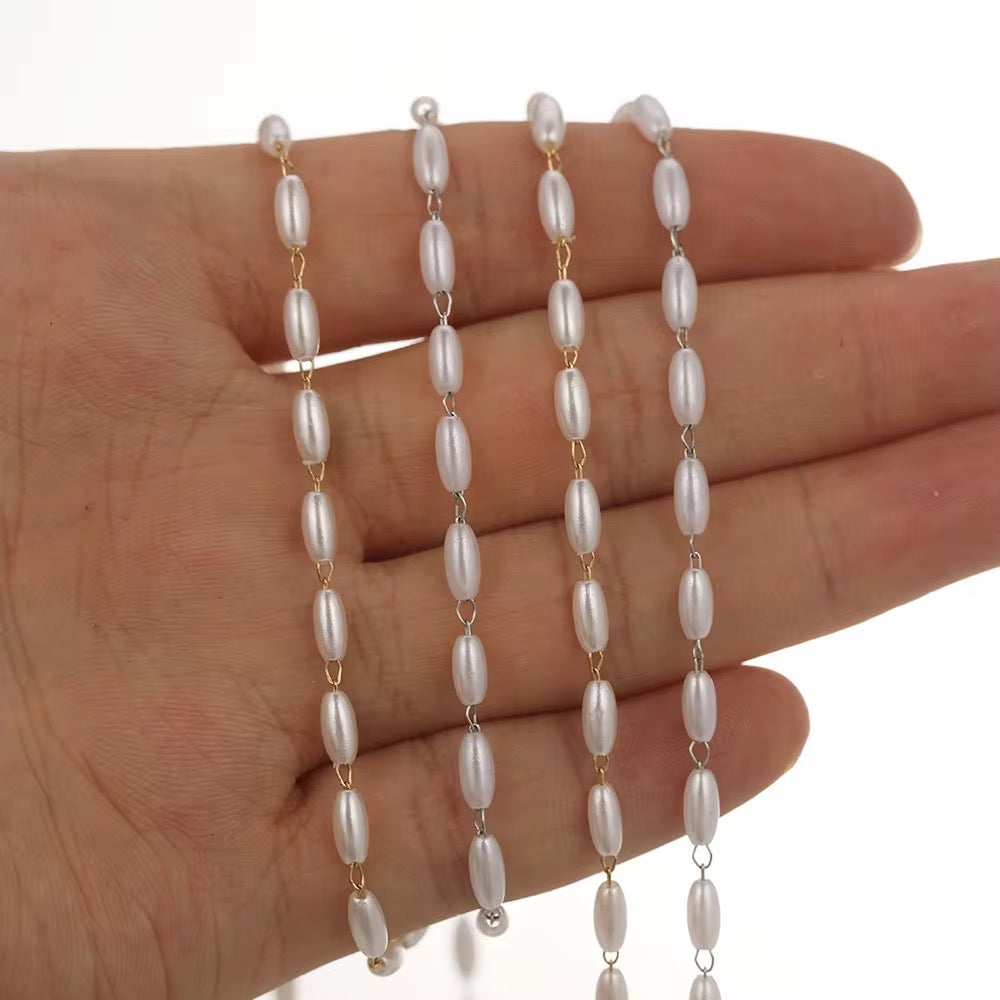 DIYS297 Pearl Link Chain ( 1 feet ) Silver PVD