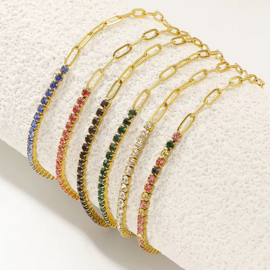 SJ 795 Zircon tennis paper clip bracelet - 18k Gold PVD plated stainless steel - Anti tarnish