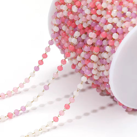 CN 72 Bright Pink Toned Stone Crystal link Chain 18k Gold Stainless steel( 1 feet ) Anti tarnish ( .8 * 2 mm )