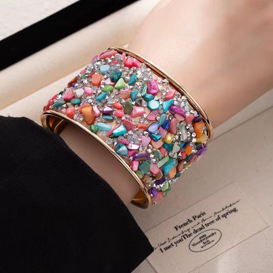 SJ 1001 Colourful Boho Cuff Bangle - 18k Gold PVD plated stainless steel - Anti tarnish