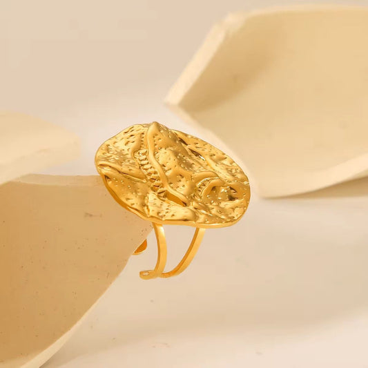 SJ 508 - Chunky Fashion Hammered Ring adjustable - 18k Gold PVD plated stainless steel - Anti tarnish