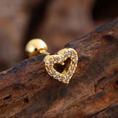 MSJ02J Heart Zircon Cartilage 2nd piercing stud ( 1 pc )- 18k Gold PVD plated stainless steel - Anti tarnish