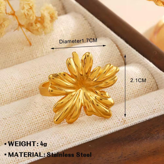 RSJ18A foral ring adjustable -  18k Gold PVD plated 316 stainless steel - Anti tarnish