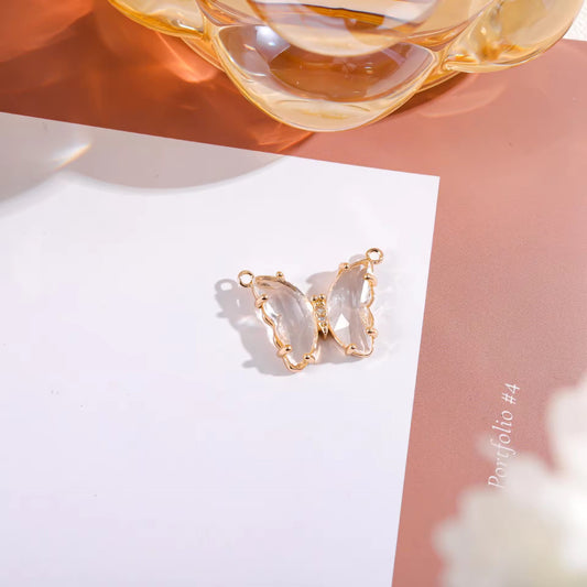 BBB 206 (a) White Butterfly 14k gold plated Zircon crystal charm ( 1 pc ) Anti tarnish ( 22:16 mm )