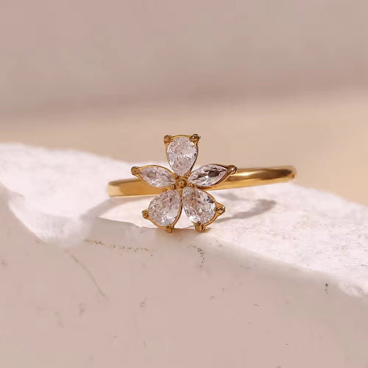 SJ 429 Floral Diamond Zircon Minimalistic Ring Adjustable - Premium 18k Gold PVD plated stainless steel - Anti tarnish - Wholesale