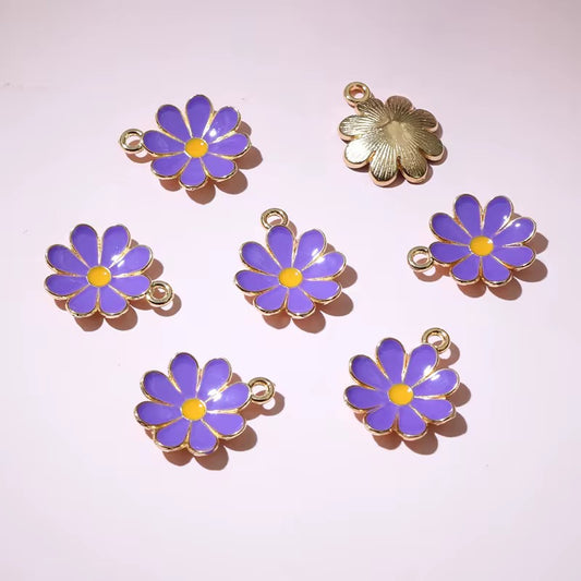 BBB 227 (d) Purple Cute Daisy Flower enamel charm ( 1 pc ) Tarnish Resistant ( 19:15 mm )