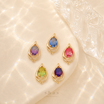 GPC15P Teardrop Zircon connector ( 1 pc ) 14k gold plated crystal charm