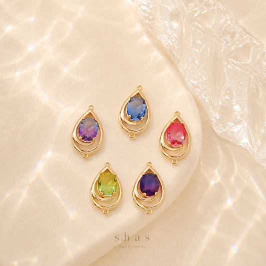 GPC15P Teardrop Zircon connector ( 1 pc ) 14k gold plated crystal charm