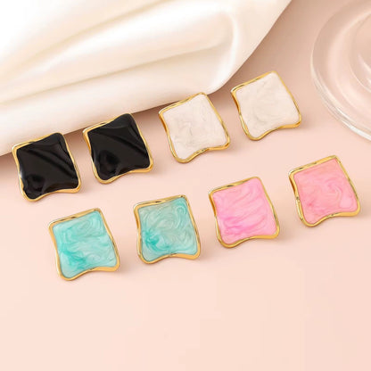 SJ 864 Blue Wavy Square stud - 18k Gold PVD plated stainless steel - Anti tarnish