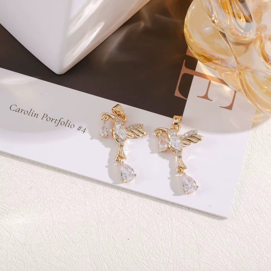 SS 1200 Bird Pendant 14k gold plated Zircon crystal charm ( 1 pc ) Anti tarnish ( 17:19 mm )