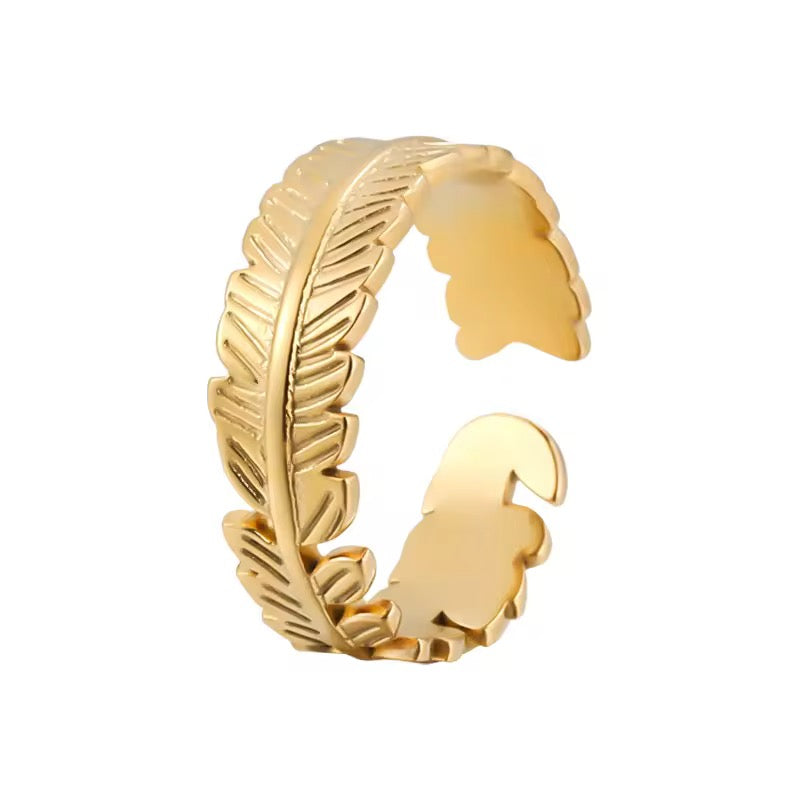 SS 195 Leaf ring adjustable- 18k gold plated stainless steel - Anti tarnish - Wholesale