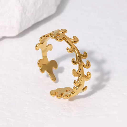 SS 199 Leaf style ring adjustable- 18k gold plated stainless steel - Anti tarnish - Wholesale