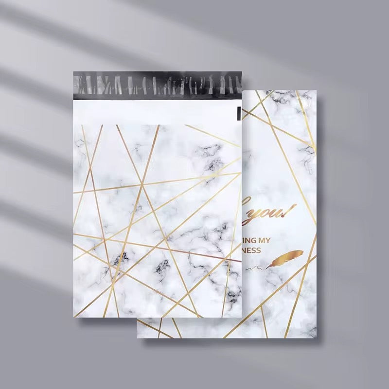 Thank You White Marble Poly Mailer Bag -  Waterproof & Double Sided - Designer Premium Packaging ( 10:13 inch )