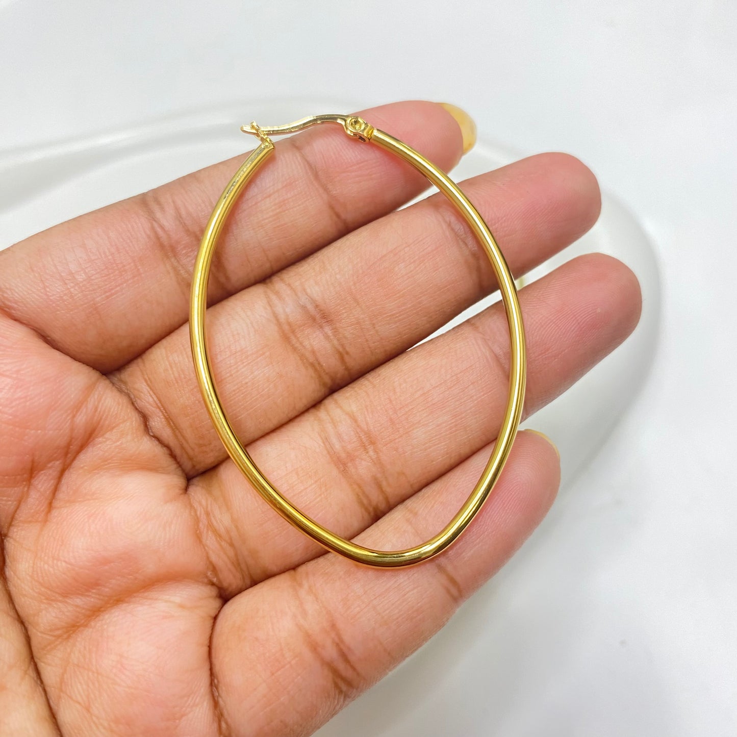 SS 1195 Oval geometric hoops - 18k gold plated stainless steel ( 2 pc ) anti tarnish