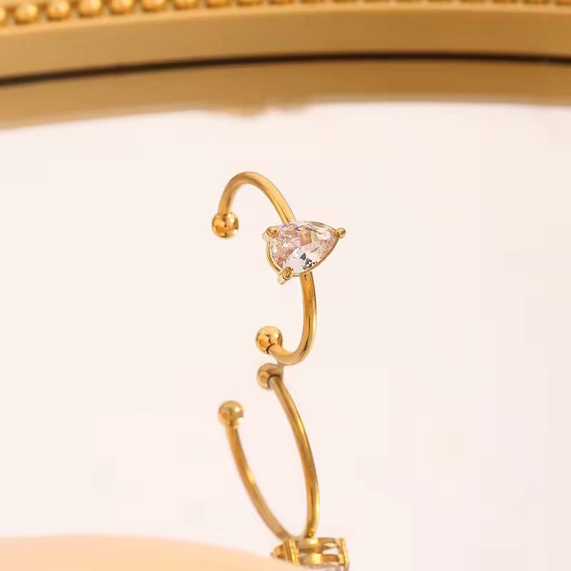 SJ 543 Clear Teardrop Zircon ring adjustable  - 18k Gold PVD plated stainless steel - Anti tarnish