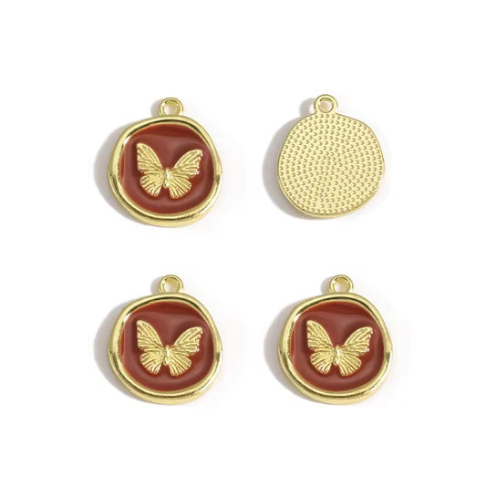 BBB 360 (b) Brown Butterfly Round enamel charm ( 1 pc ) High quality shine