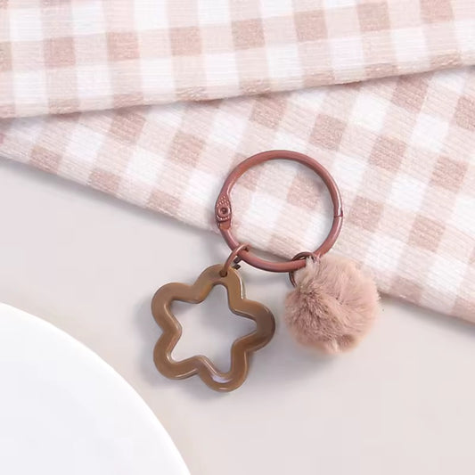 BBB 271 (j) Brown Star Keychain with Fur Ball - Keyring Clasp( 1 pc ) ( 3:3:2 cm )