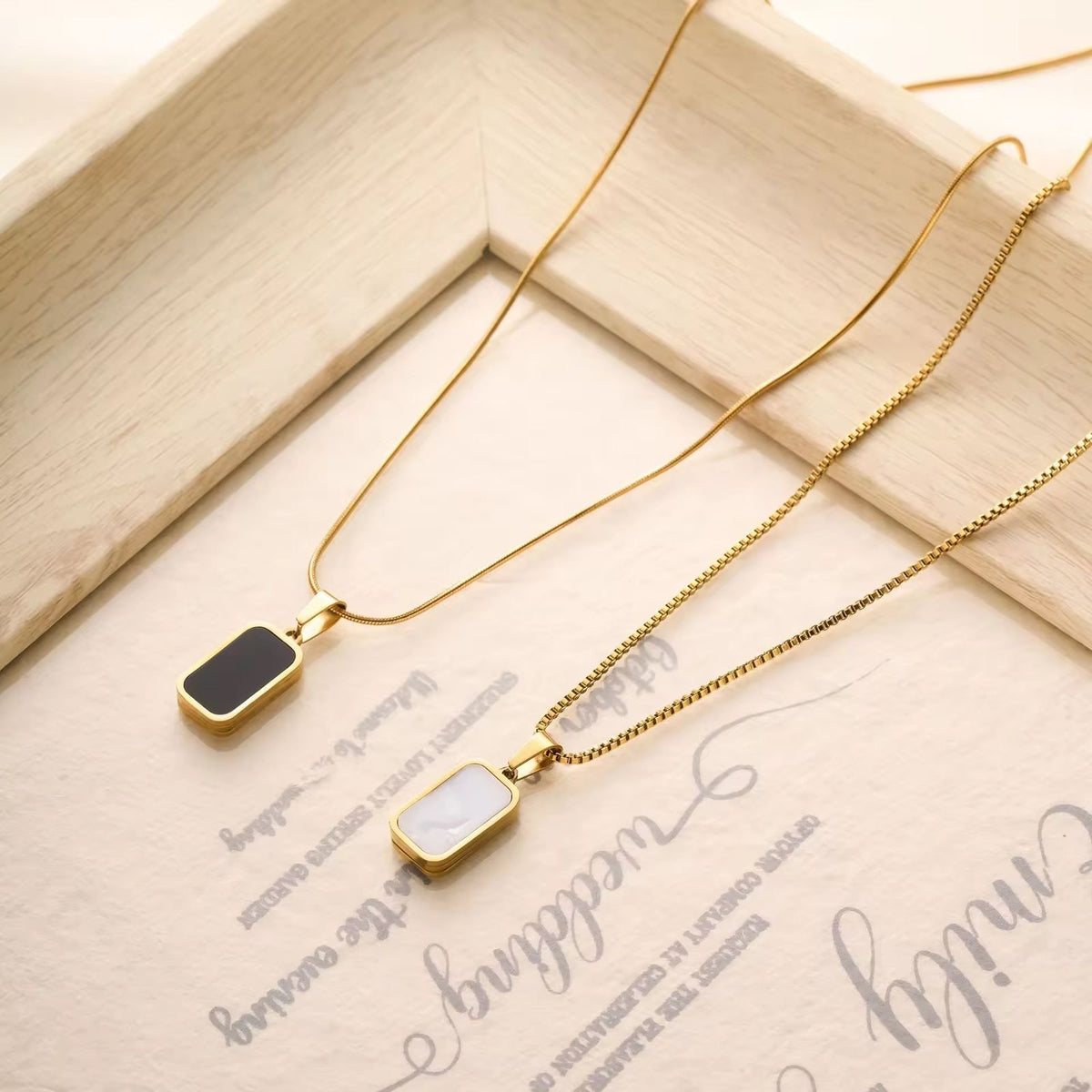 NSJ48F Double sided Rectangle Box Necklace 18k Gold PVD plated