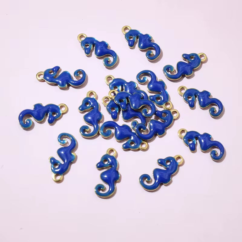 BBB 244 (b) Dark Blue Sea Horse Enamel Tiny Charm 18K Gold PVD plated stainless steel ( 1 piece ) Anti tarnish ( 12:6 mm )