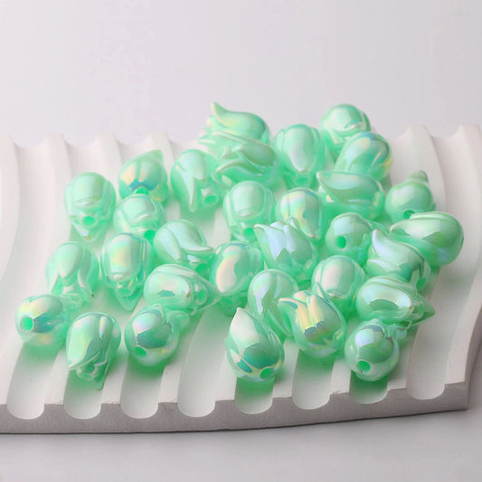 BBB 129 (d) Green Tulip uv plated Acrylic bead ( 1 pc )