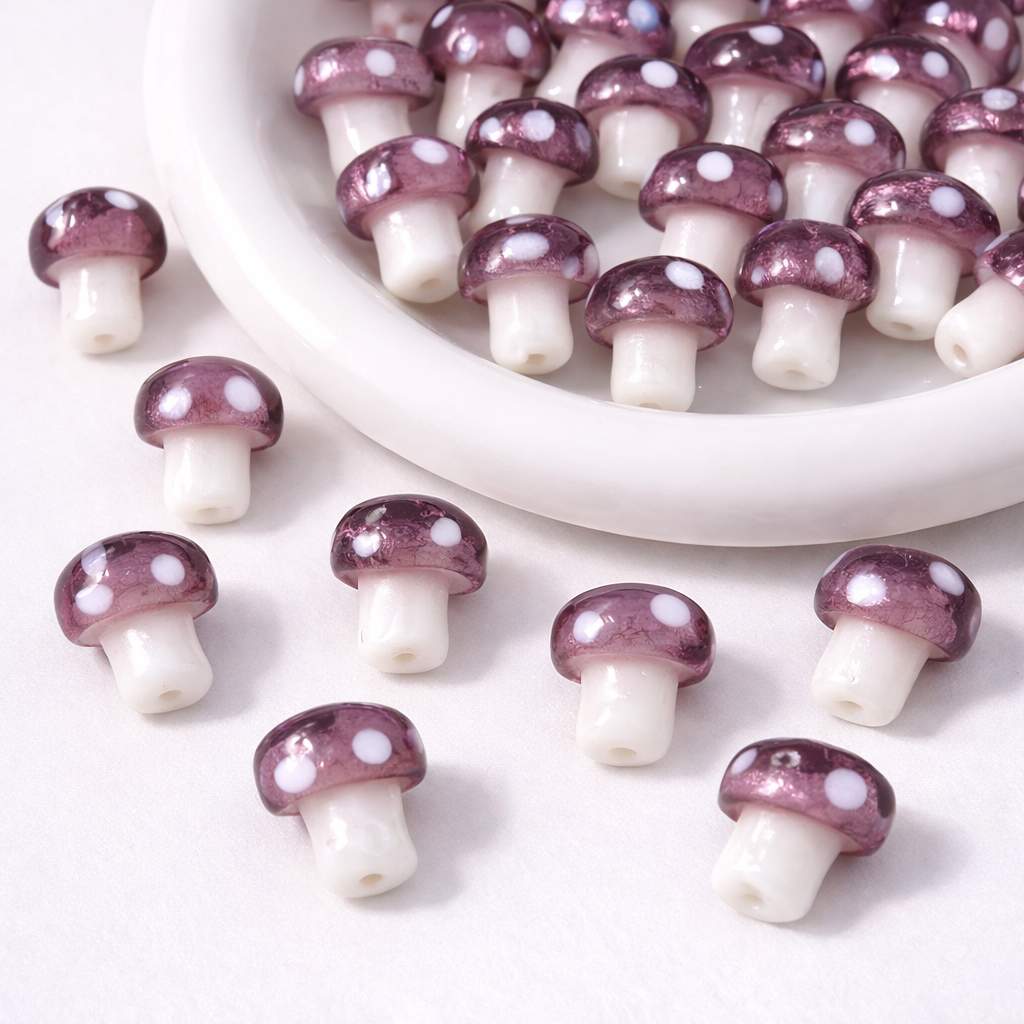 BBB 324 (d) Burgundy Mushroom glass  Bead ( 1 pc ) lampwork glass  ( 10:20 mm )