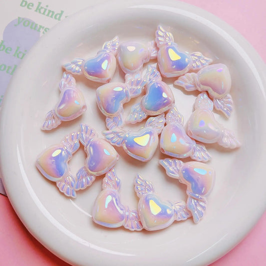 BBB 160 (C) Luminous heart with wings uv plated holographic irrediscent Acrylic bead ( 1 pc )