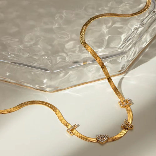 SJ 664 Love Zircon Snake chain Necklace - Premium Collection - 18k Gold PVD plated stainless steel - Anti tarnish