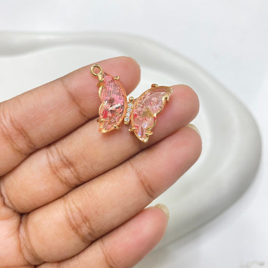 GP 1656 Butterfly resin zircon 14k gold plated charm ( 1 pc ) - anti tarnish