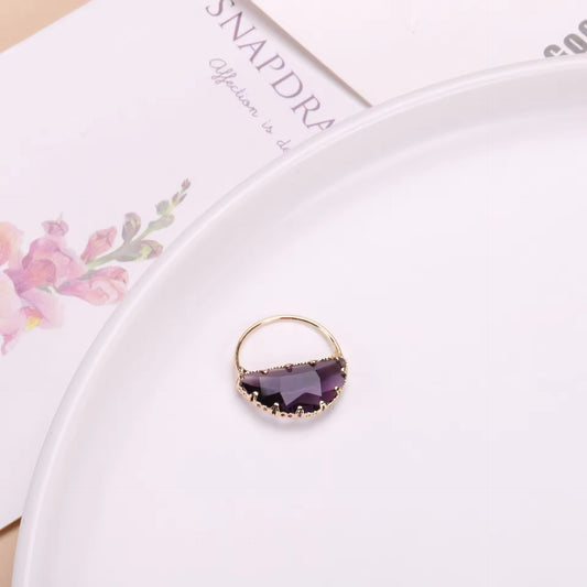 CZ 2579 Dark Purple Half Round glass zircon charm 18k gold plated ( 1 pc ) Anti tarnish