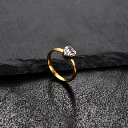 RSJ06F Heart Diamond Minimalistic Ring - 18k Gold PVD plated 316 stainless steel - Anti tarnish