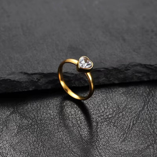SJ 599 Heart Diamond Minimalistic Ring - 18k Gold PVD plated stainless steel - Anti tarnish