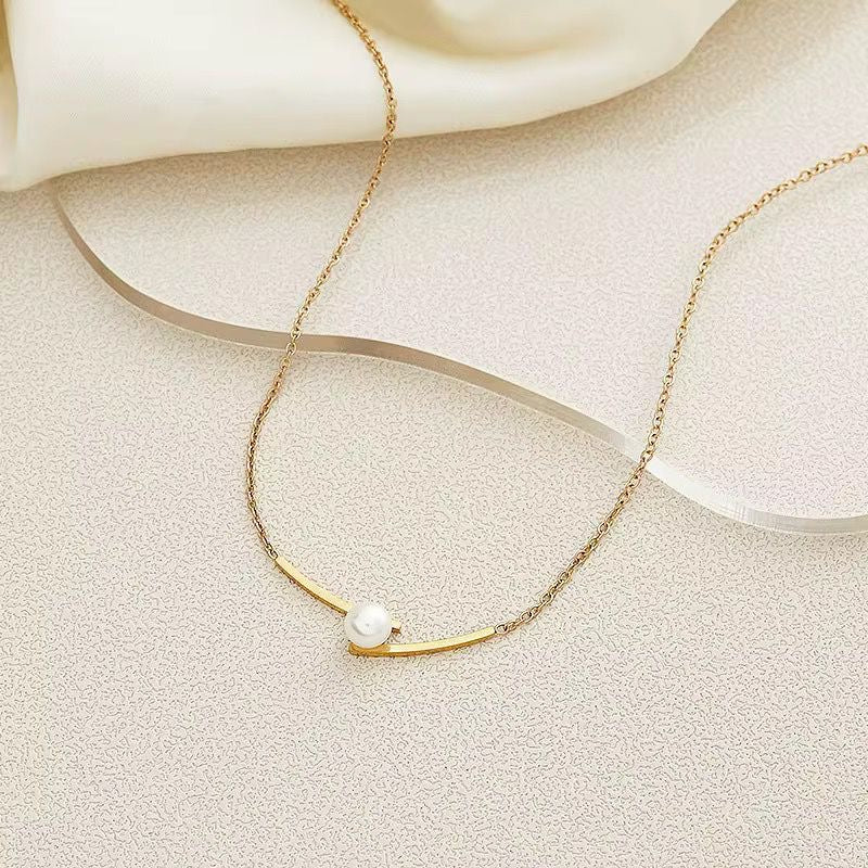 SJ 886 Dainty Pearl Necklace - 18k Gold PVD plated stainless steel - Anti tarnish