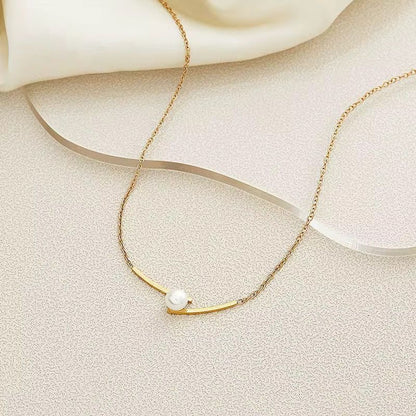 NSJ11B Dainty Pearl Necklace - 18k Gold PVD plated 316 stainless steel - Anti tarnish