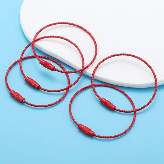 BBB 185 (c) Red Loop Cable Key Ring Wire Keychain ( 1 pc ) Screw lock Key Ring ( 1.5 * 150 mm ) Stainless steel