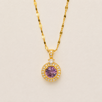 NSJ38F Purple Stone round Necklace Stainless steel chain and zircon Copper gold plated pendant