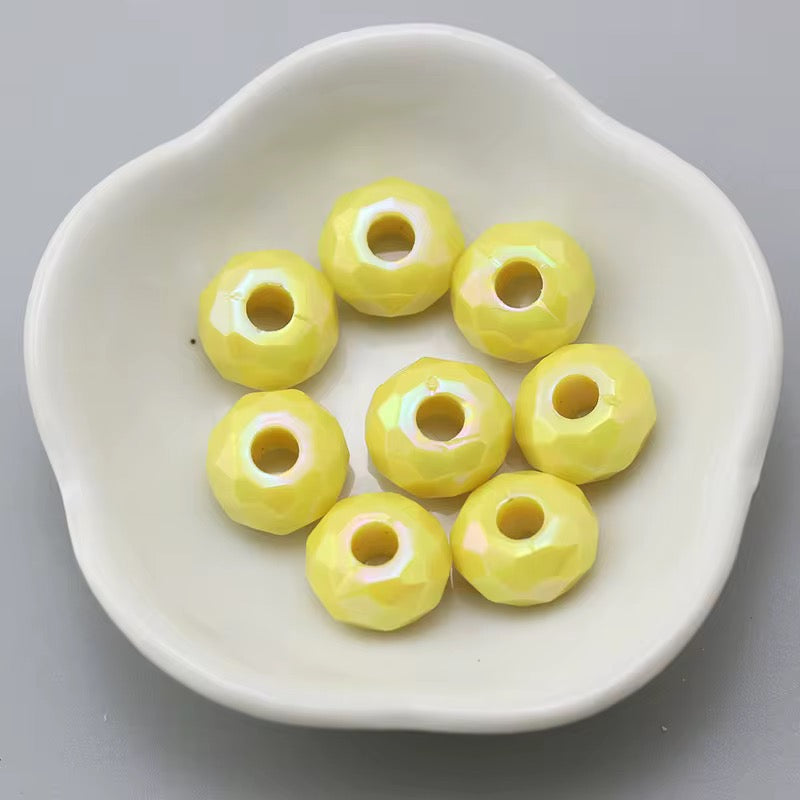 AB52 Yellow Big Faceted Rondelle Luminous Shiny Bead ( 1 pc ) UV Plated Acrylic ( 14 mm )