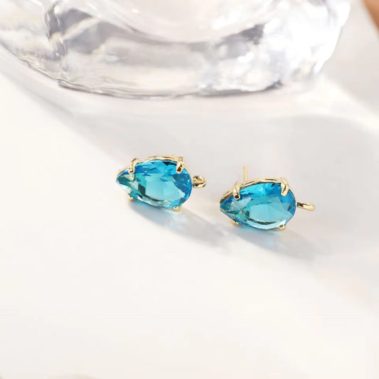 SS 2824 Light Blue Faceted Teardrop Zircon stud 18k gold plated ( 2 pc ) Anti tarnish