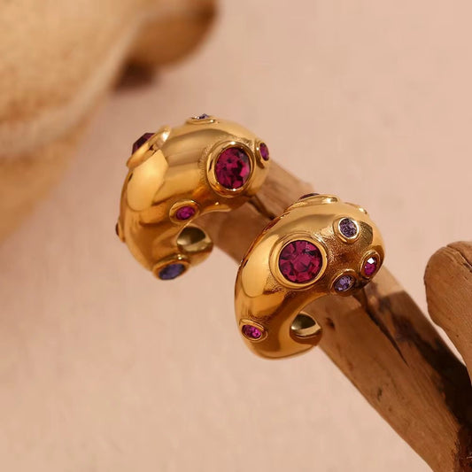 SJ 1013 Zircon Bubble hoop earring - premium collection - 18k Gold PVD plated stainless steel - Anti tarnish