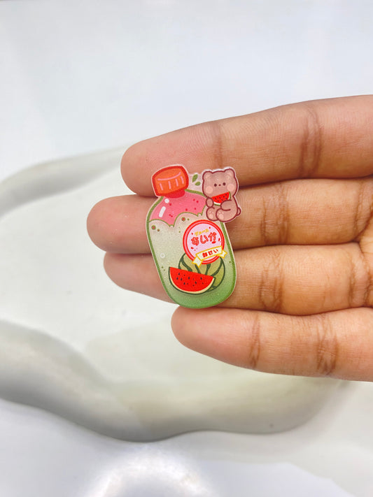 BBB 089 (d) Kawaii watermelon soda with teddy flat acrylic charm ( 1 pc )
