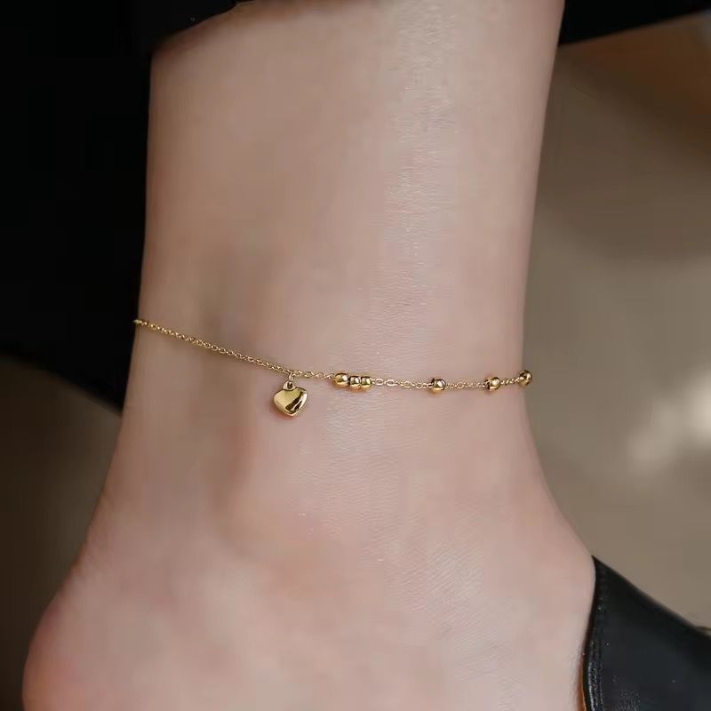 AKJ02C heart beaded Anklet 18k Gold PVD plated