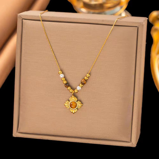 NSJ33B Tiger stone Necklace - 18k Gold PVD plated